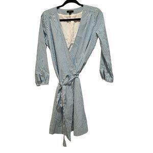 J Crew Poplin Wrap Dress 4 Blue‎ Stripe Women's